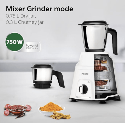 PHILIPS Mixer Grinder 750 Watt, 3 in 1 (Mixer Grinder + Juicer + Food Processor) 4 Jar and Motor with 5 yr Warranty. (HL7763/00) - Image 5